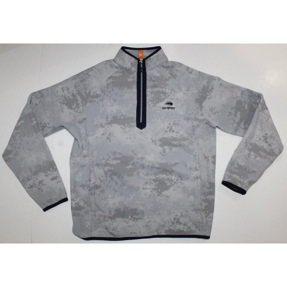 US Open Peter Millar Women 1/4 Zip Pullover sweatshirt gray camo blue trim Sz M